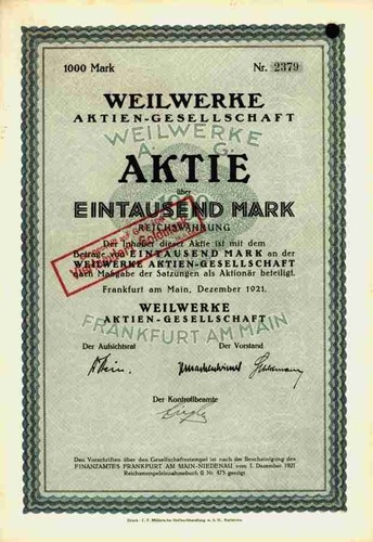 Weilwerke francoforte 1921 - ag,